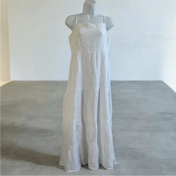 Knox Rose White Tiered Maxi Sundress with Spaghetti Straps - Picture 1 of 7